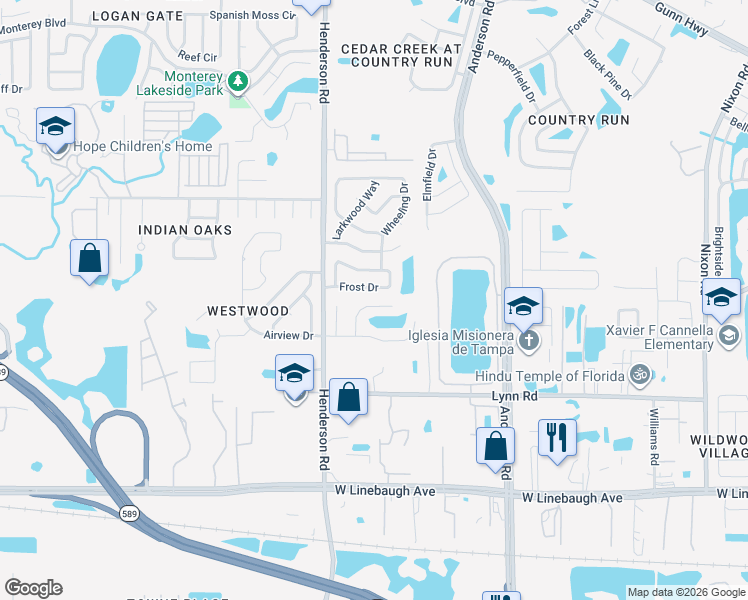 map of restaurants, bars, coffee shops, grocery stores, and more near 10918 Tail Feather Court in Tampa