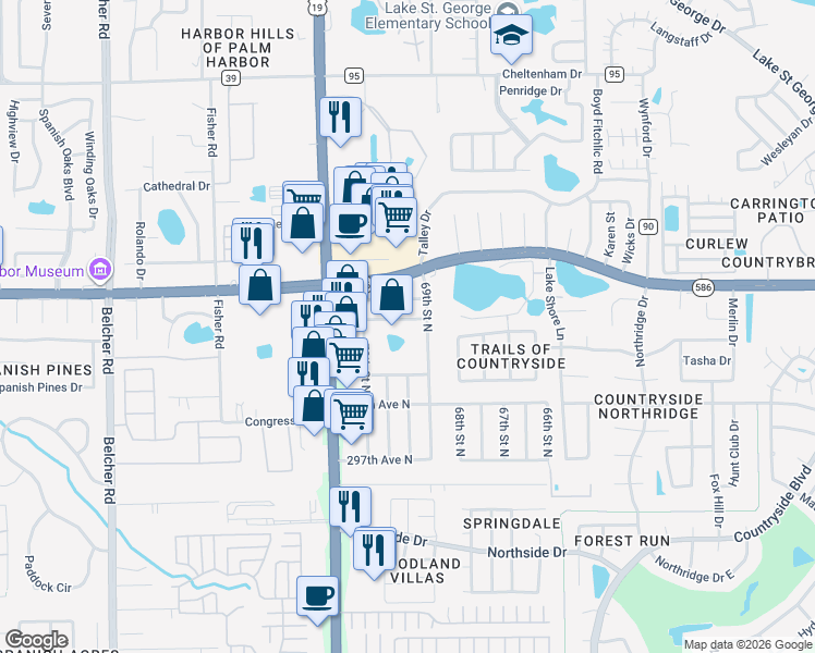 map of restaurants, bars, coffee shops, grocery stores, and more near 6932 300th Avenue North in Clearwater