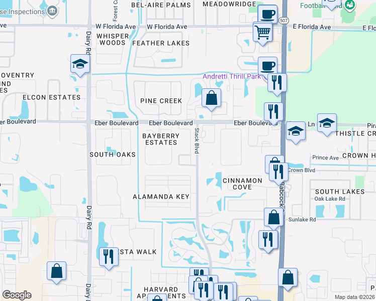 map of restaurants, bars, coffee shops, grocery stores, and more near 4073 Wilkes Drive in Melbourne