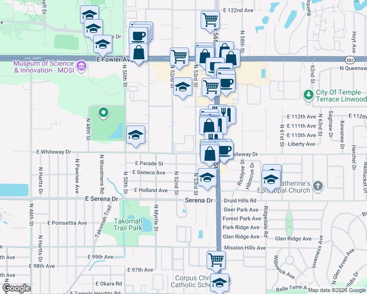 map of restaurants, bars, coffee shops, grocery stores, and more near 11050 Le Jardin Circle in Tampa