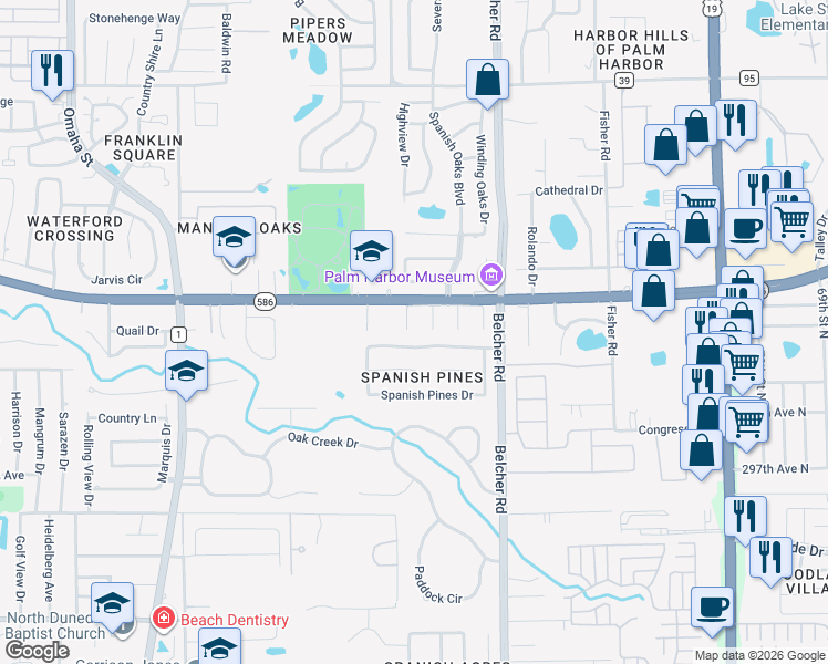 map of restaurants, bars, coffee shops, grocery stores, and more near 1994 Castille Drive in Dunedin