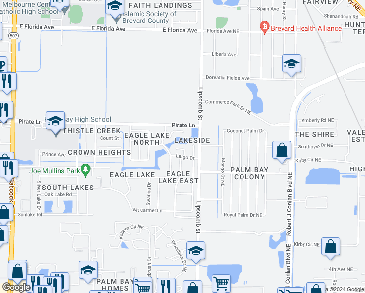 map of restaurants, bars, coffee shops, grocery stores, and more near 949 Bimini Avenue in Melbourne