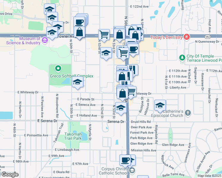 map of restaurants, bars, coffee shops, grocery stores, and more near 1028 Le Jardin Circle in Tampa