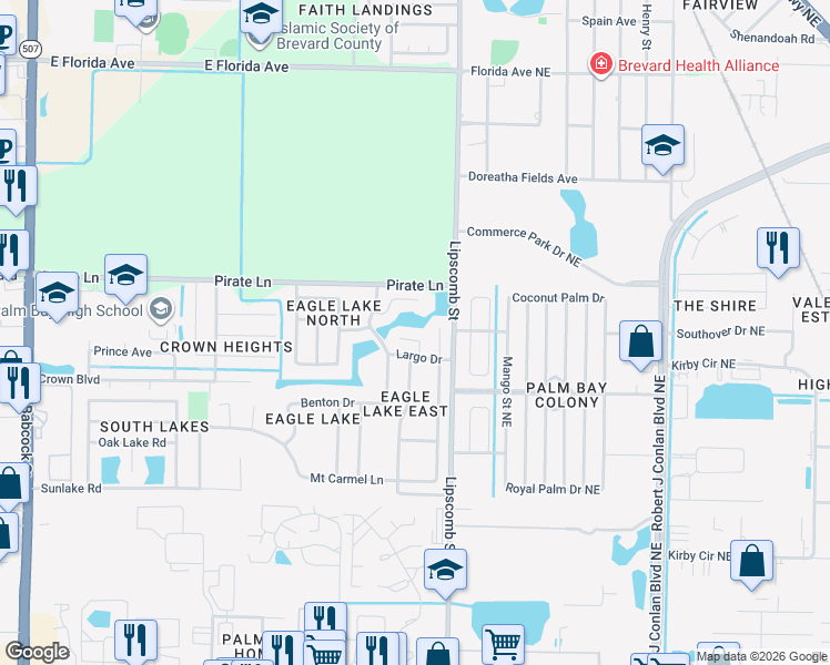 map of restaurants, bars, coffee shops, grocery stores, and more near 949 Bimini Avenue in Melbourne