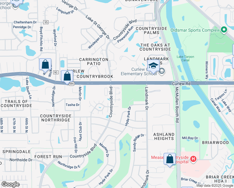 map of restaurants, bars, coffee shops, grocery stores, and more near 3455 Countryside Boulevard in Clearwater