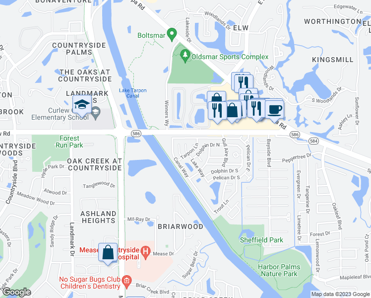 map of restaurants, bars, coffee shops, grocery stores, and more near 311 Snook Court in Oldsmar