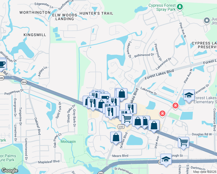 map of restaurants, bars, coffee shops, grocery stores, and more near 132 Sabal Court in Oldsmar