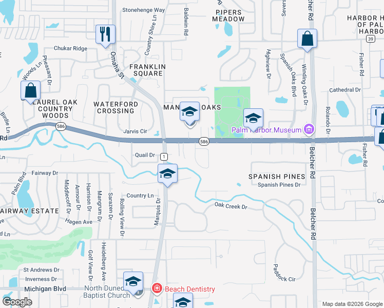 map of restaurants, bars, coffee shops, grocery stores, and more near 2686 Crystal Circle in Dunedin