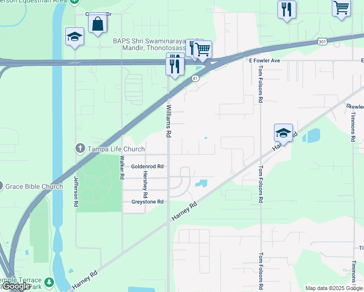 map of restaurants, bars, coffee shops, grocery stores, and more near Honks Dr in Thonotosassa