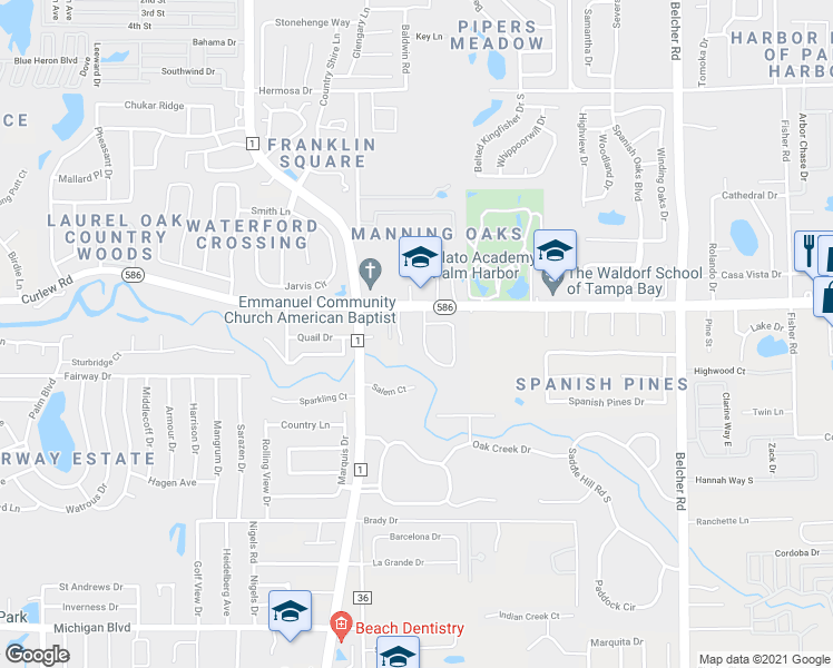 map of restaurants, bars, coffee shops, grocery stores, and more near 2686 Crystal Circle in Dunedin