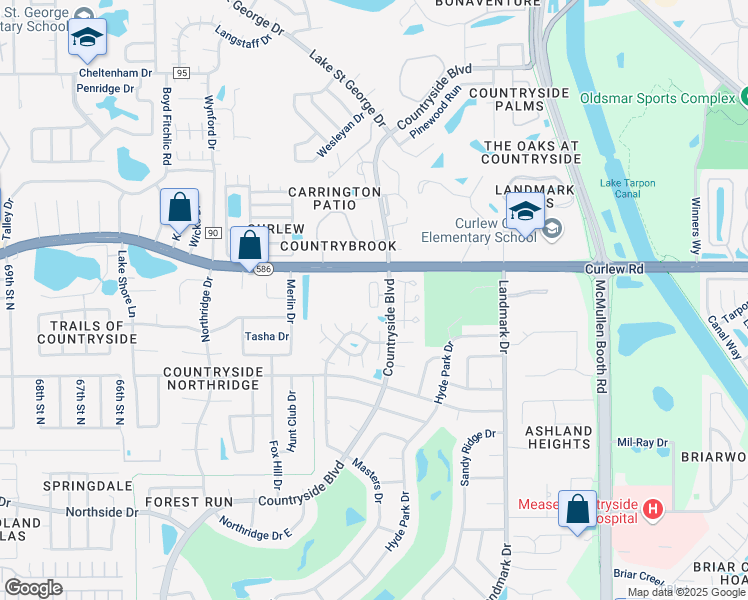 map of restaurants, bars, coffee shops, grocery stores, and more near 3460 Countryside Boulevard in Clearwater