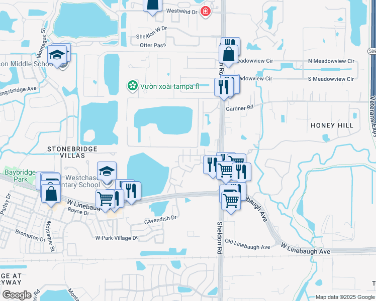 map of restaurants, bars, coffee shops, grocery stores, and more near 8903 Promise Drive in Tampa