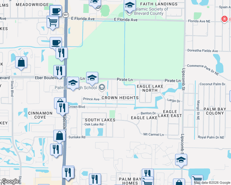 map of restaurants, bars, coffee shops, grocery stores, and more near 4024 Knight Avenue in Melbourne