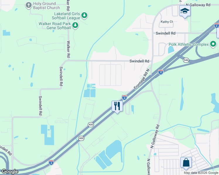 map of restaurants, bars, coffee shops, grocery stores, and more near 608 Swiss Drive in Lakeland