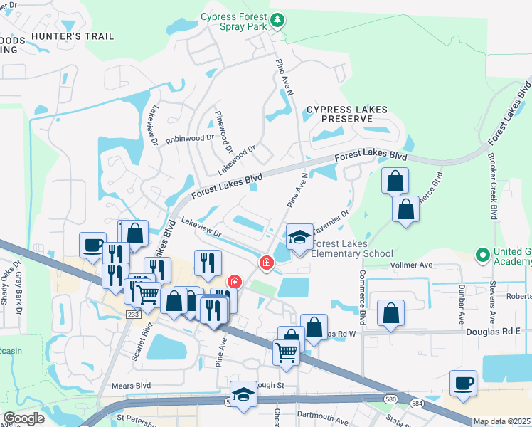 map of restaurants, bars, coffee shops, grocery stores, and more near 310 Fountainview Circle in Oldsmar