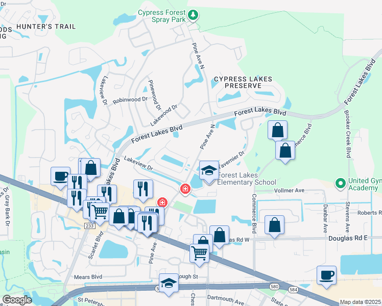 map of restaurants, bars, coffee shops, grocery stores, and more near 310 Fountainview Circle in Oldsmar