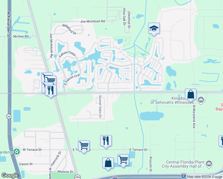 map of restaurants, bars, coffee shops, grocery stores, and more near 745 Arbor Estates Way in Plant City