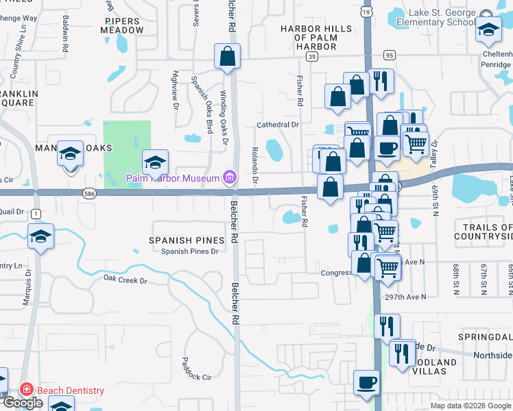 map of restaurants, bars, coffee shops, grocery stores, and more near 3485 Pine Street in Dunedin
