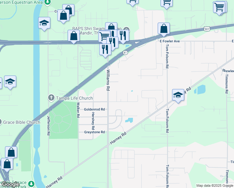 map of restaurants, bars, coffee shops, grocery stores, and more near Honks Drive in Thonotosassa