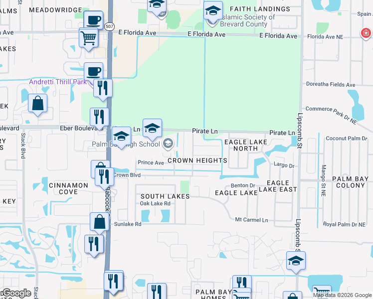 map of restaurants, bars, coffee shops, grocery stores, and more near 4024 Knight Avenue in Melbourne