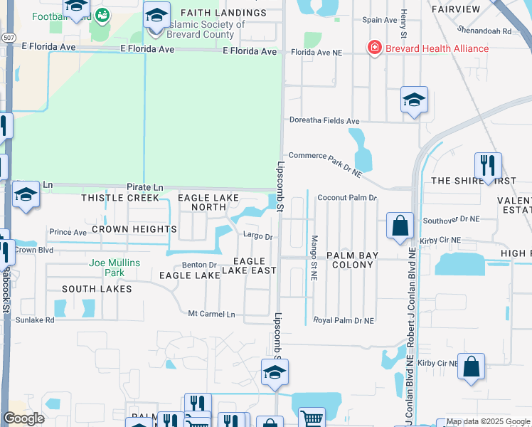 map of restaurants, bars, coffee shops, grocery stores, and more near 4110 Bahama Avenue in Melbourne