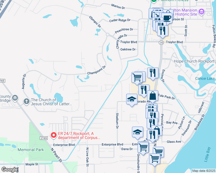 map of restaurants, bars, coffee shops, grocery stores, and more near 401 Inverrary Drive in Rockport
