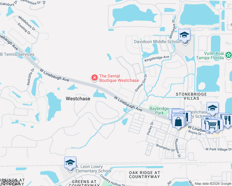 map of restaurants, bars, coffee shops, grocery stores, and more near 10610 Rochester Way in Tampa
