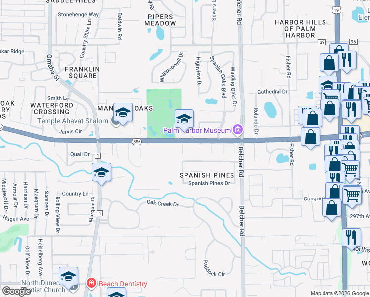 map of restaurants, bars, coffee shops, grocery stores, and more near 1242 Espina Court in Dunedin