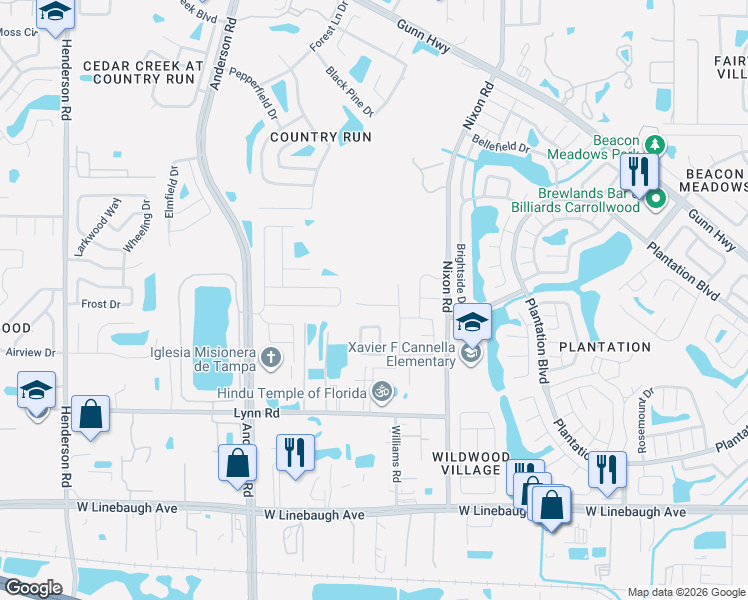 map of restaurants, bars, coffee shops, grocery stores, and more near 5507 Arabella Lane in Tampa