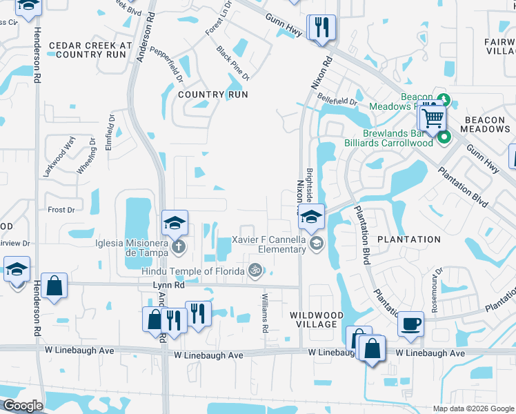 map of restaurants, bars, coffee shops, grocery stores, and more near 5507 Arabella Lane in Tampa