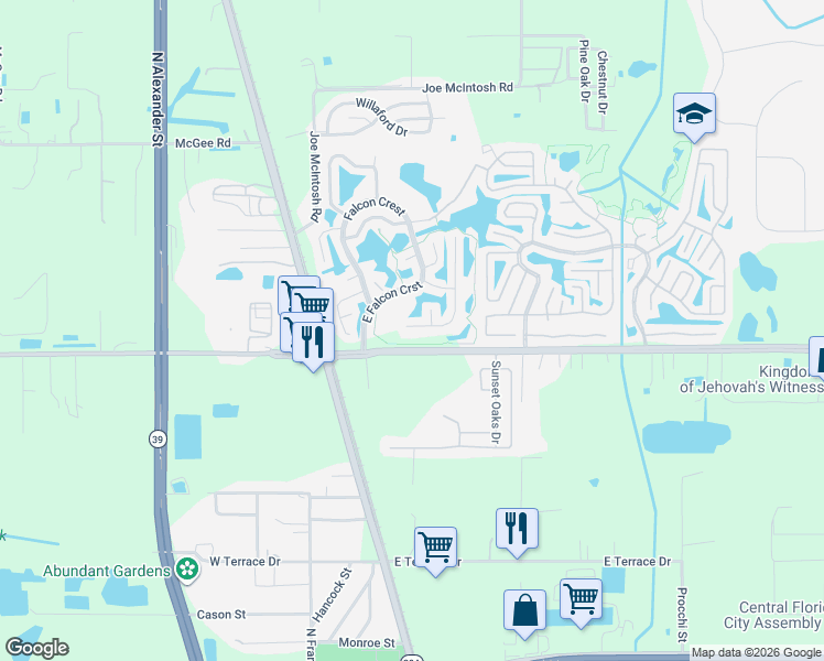 map of restaurants, bars, coffee shops, grocery stores, and more near 52 Quail Run in Plant City