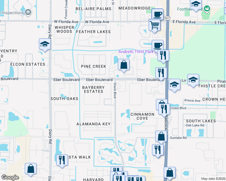 map of restaurants, bars, coffee shops, grocery stores, and more near 4054 Wilkes Drive in Melbourne