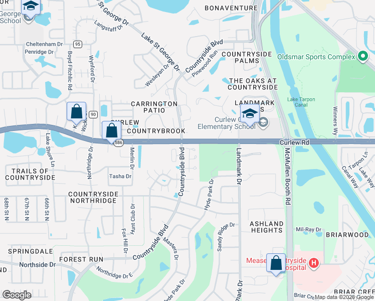 map of restaurants, bars, coffee shops, grocery stores, and more near 3455 Countryside Boulevard in Clearwater