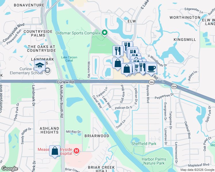 map of restaurants, bars, coffee shops, grocery stores, and more near 234 Pelican Drive North in Oldsmar