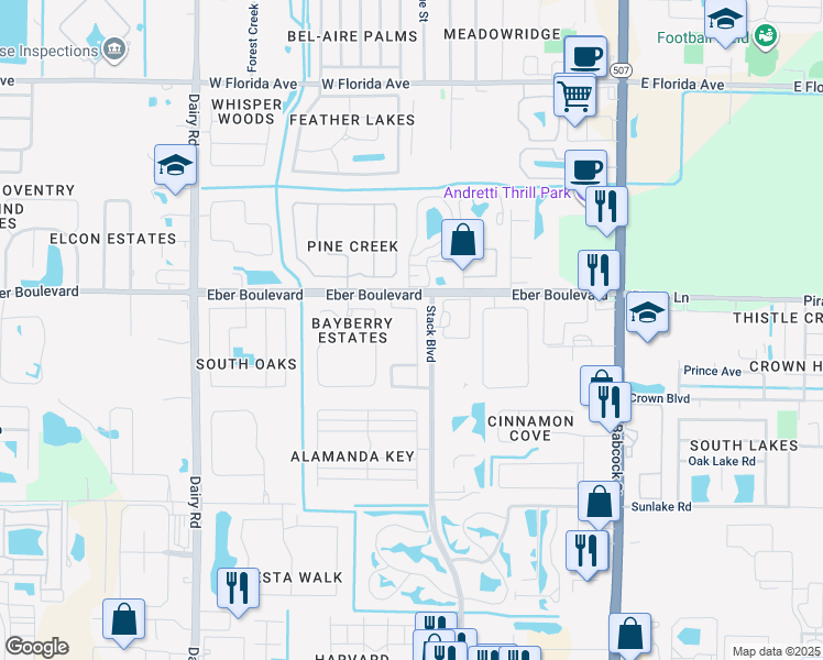map of restaurants, bars, coffee shops, grocery stores, and more near 4049 Wilkes Drive in Melbourne