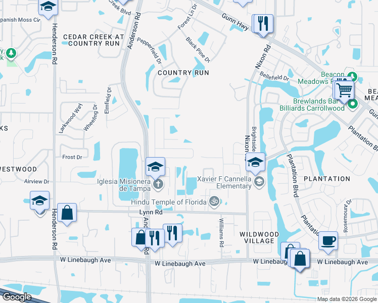 map of restaurants, bars, coffee shops, grocery stores, and more near 5908 Taywood Drive in Tampa
