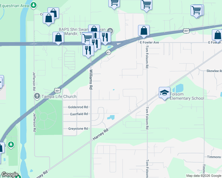 map of restaurants, bars, coffee shops, grocery stores, and more near 9532 Ripley Road in Thonotosassa