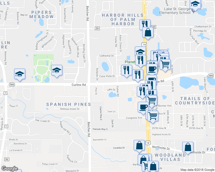 map of restaurants, bars, coffee shops, grocery stores, and more near 2253 Curlew Road in Dunedin