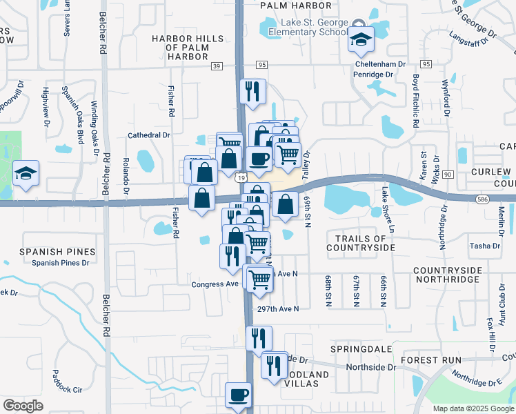 map of restaurants, bars, coffee shops, grocery stores, and more near 30387 US Highway 19 North in Clearwater