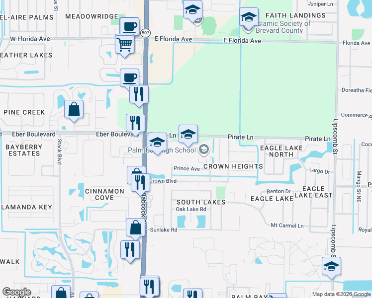 map of restaurants, bars, coffee shops, grocery stores, and more near 101 Pirate Lane in Melbourne