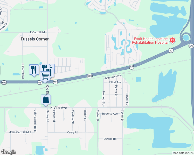 map of restaurants, bars, coffee shops, grocery stores, and more near 1118 Payne Street in Auburndale
