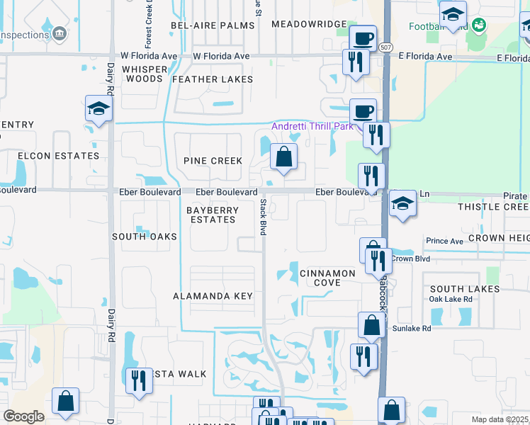 map of restaurants, bars, coffee shops, grocery stores, and more near 4075 Stack Boulevard in Melbourne