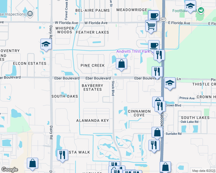 map of restaurants, bars, coffee shops, grocery stores, and more near 4045 Wilkes Drive in Melbourne