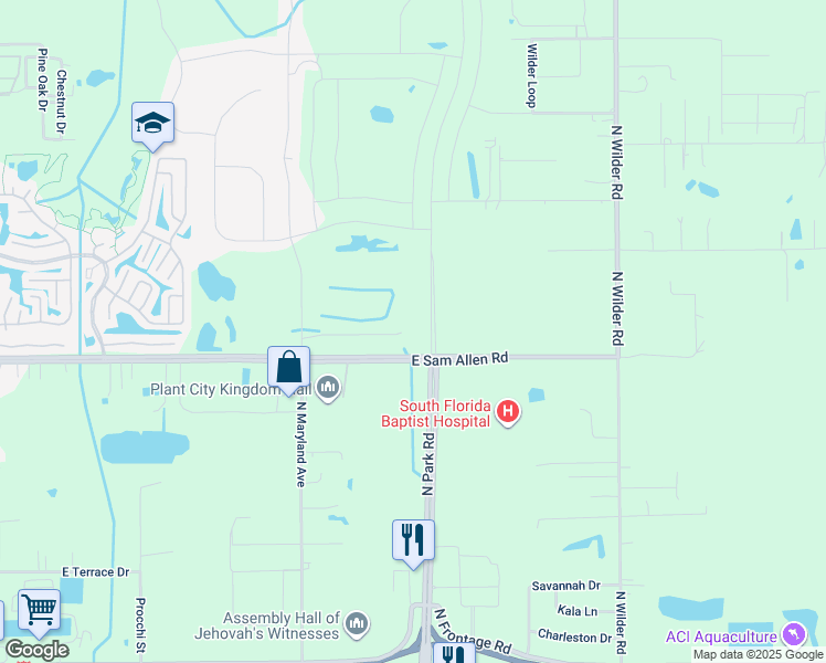 map of restaurants, bars, coffee shops, grocery stores, and more near 1907 East Sam Allen Road in Plant City