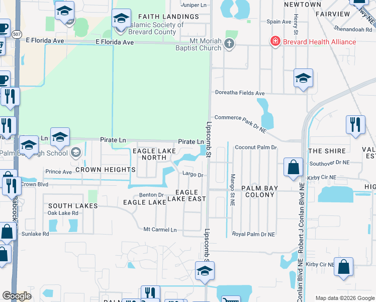 map of restaurants, bars, coffee shops, grocery stores, and more near 905 Barbados Avenue in Melbourne