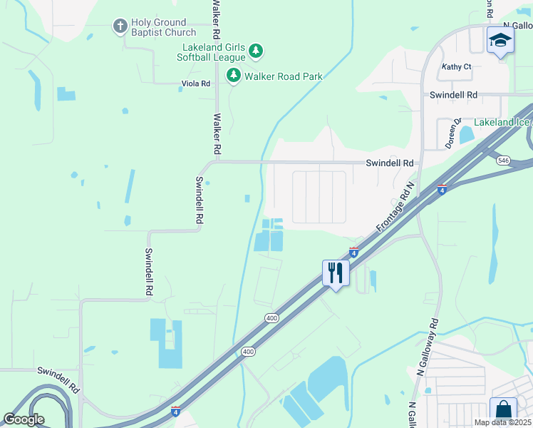 map of restaurants, bars, coffee shops, grocery stores, and more near 616 Pineville Lane in Lakeland
