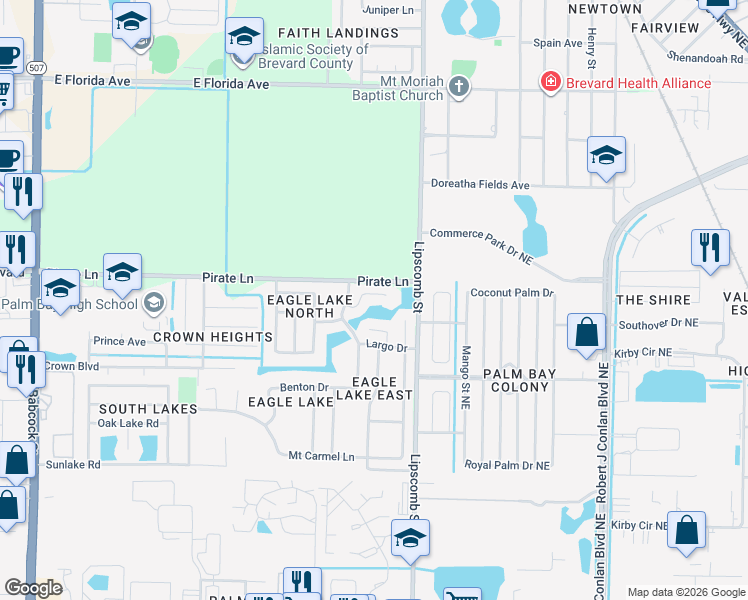 map of restaurants, bars, coffee shops, grocery stores, and more near 847 Barbados Avenue in Melbourne