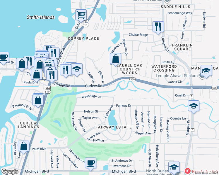map of restaurants, bars, coffee shops, grocery stores, and more near 1359 Curlew Road in Dunedin