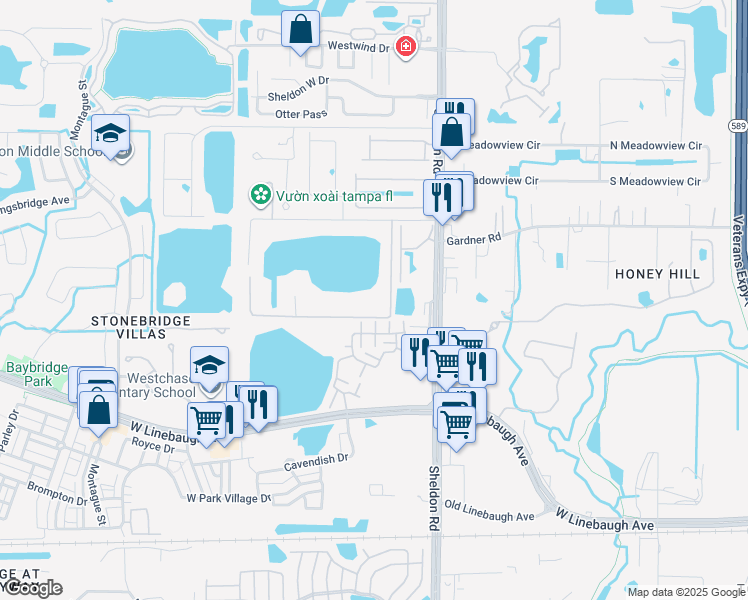 map of restaurants, bars, coffee shops, grocery stores, and more near 8903 Promise Drive in Tampa