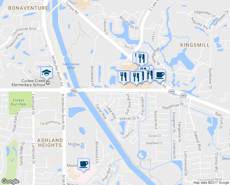 map of restaurants, bars, coffee shops, grocery stores, and more near 258 Pelican Dr N in Oldsmar